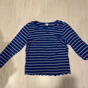 Garage blue striped shirt with ruffled sleeves and ending